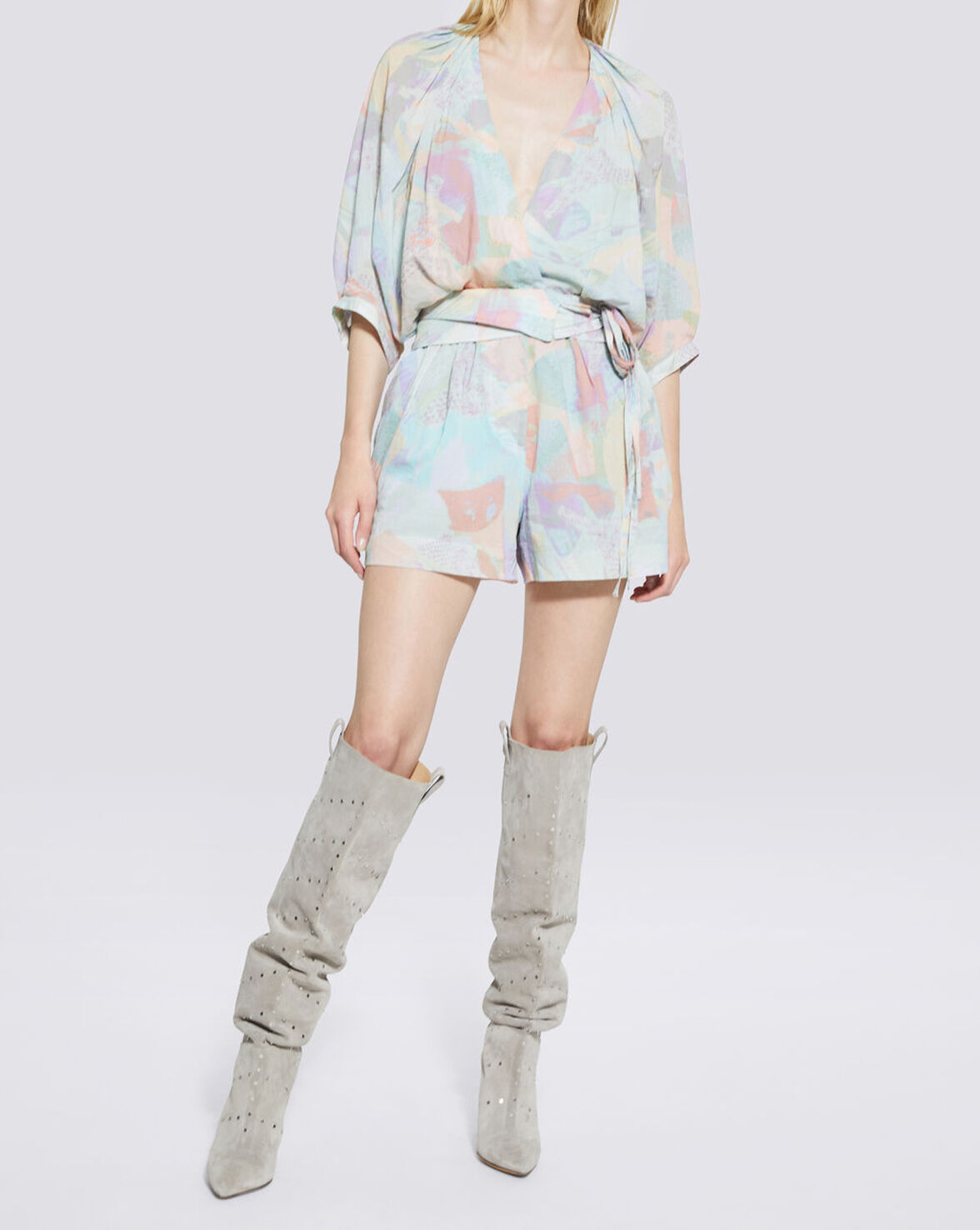 CERANX GEOMETRIC PRINT WRAP MINI JUMPSUIT image number null